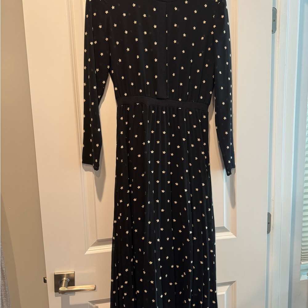WORN TWICE MAJE Black Asymmetrical Maxi Dress with Gold Stars (ALL TAGS CUT OFF)